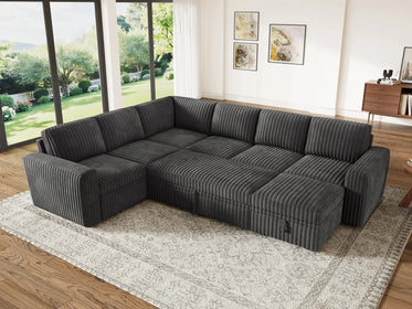 7-Piece Wide Plush Corduroy Modular Sleeper
 #Color_Gray