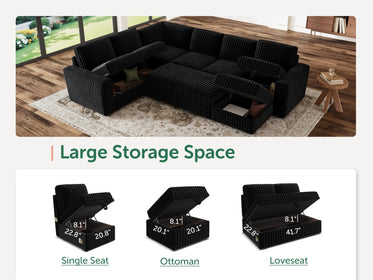 7-Piece Wide Plush Corduroy Modular Sleeper
 #Color_Black