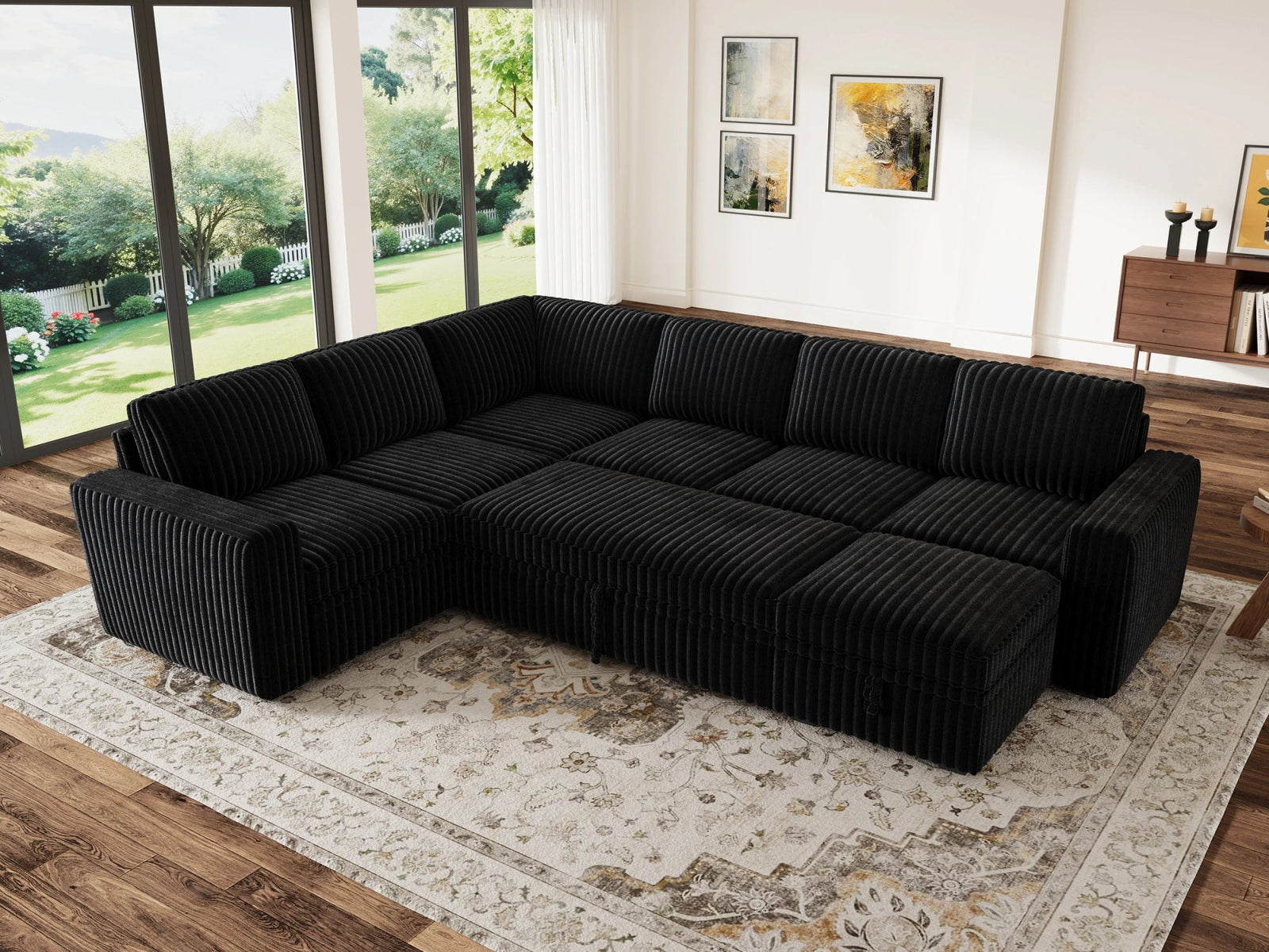 7-Piece Wide Plush Corduroy Modular Sleeper
 #Color_Black