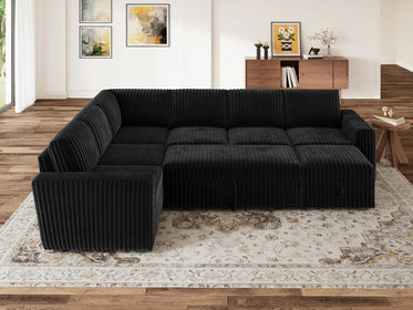 7-Piece Wide Plush Corduroy Modular Sleeper
 #Color_Black