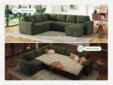 7-Piece Wide Plush Corduroy Modular Sleeper
 #Color_Green