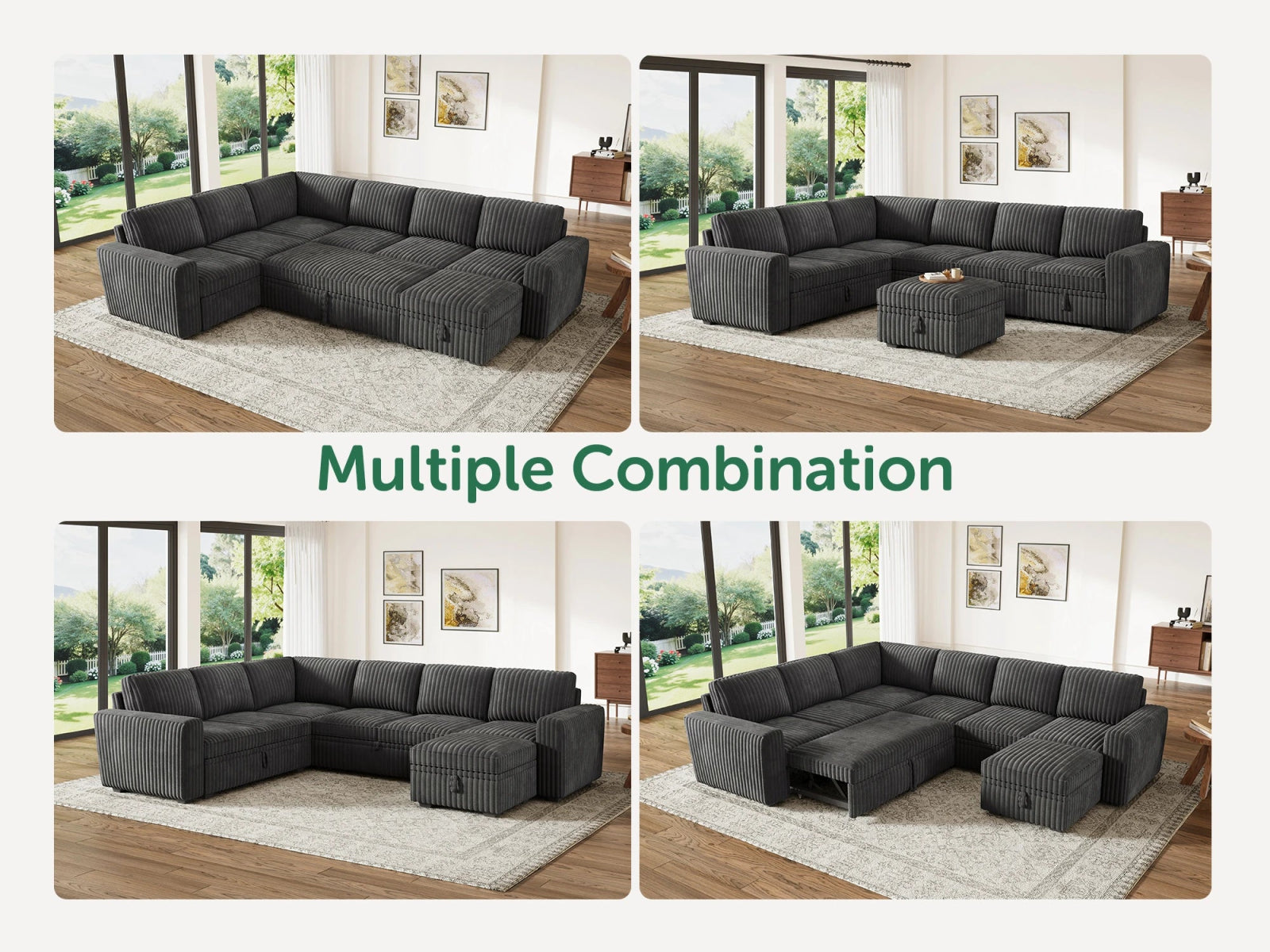 7-Piece Wide Plush Corduroy Modular Sleeper
 #Color_Corduroy Gray
