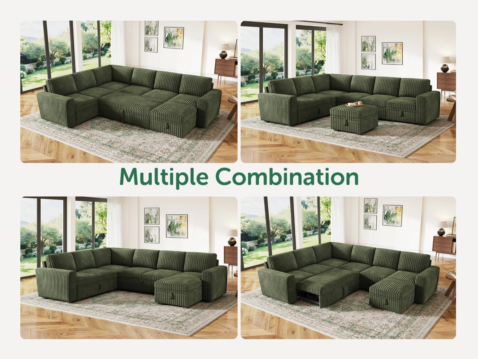 7-Piece Wide Plush Corduroy Modular Sleeper
 #Color_Corduroy Green