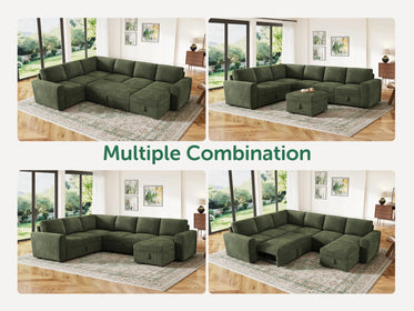7-Piece Wide Plush Corduroy Modular Sleeper
 #Color_Green