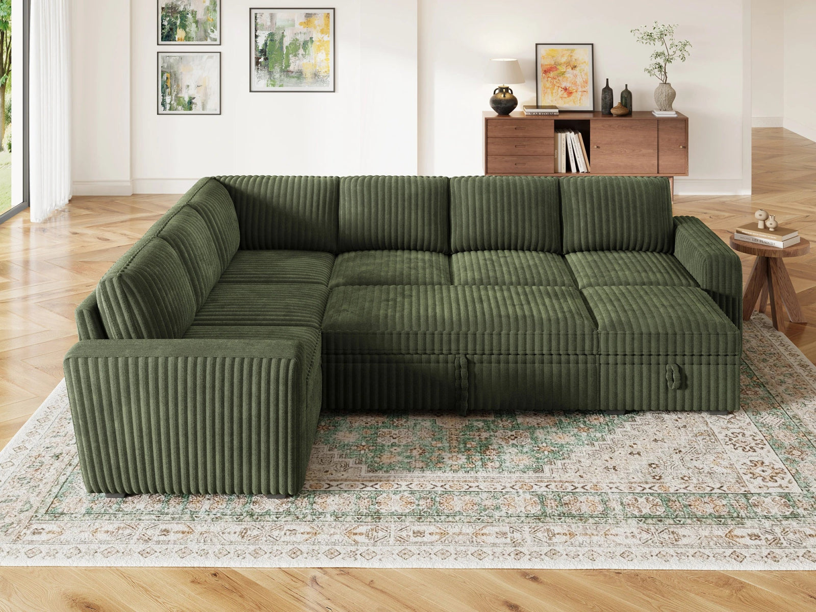 7-Piece Wide Plush Corduroy Modular Sleeper
 #Color_Corduroy Green