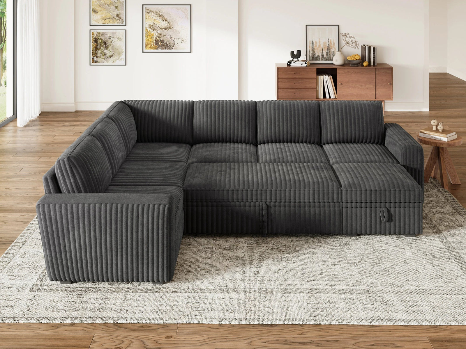 7-Piece Wide Plush Corduroy Modular Sleeper
 #Color_Corduroy Gray