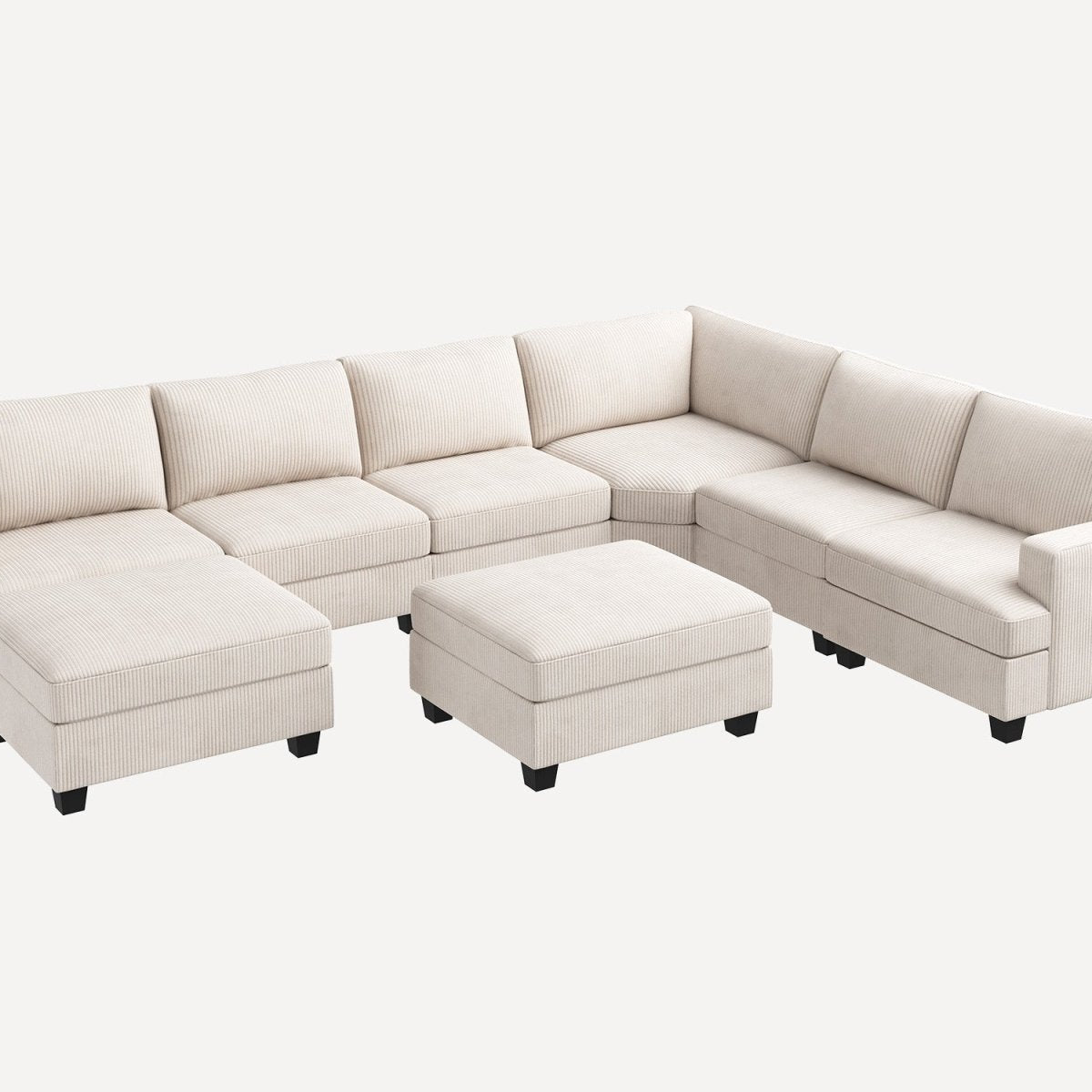 Cozy Castle Modular Sectional Sofa – L-Shaped Corduroy Couch With Ottoman, Deep Seat, No Assembly Required (Beige)