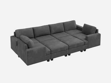 HONBAY 8-Piece Corduroy Modular Sleeper Sectional With Storage Ottoman #Color_Corduroy Grey