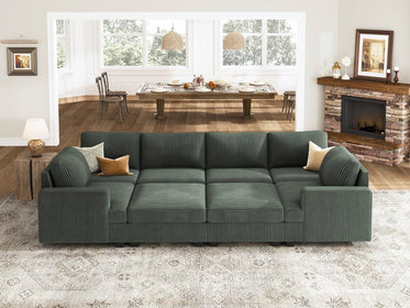 HONBAY 8-Piece Corduroy Modular Sleeper Sectional With Storage Ottoman #Color_Corduroy Green