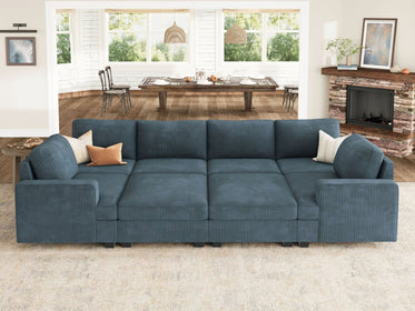 HONBAY 8-Piece Corduroy Modular Sleeper Sectional With Storage Ottoman #Color_Corduroy Blue