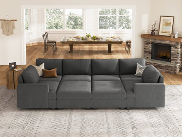 HONBAY 8-Piece Corduroy Modular Sleeper Sectional With Storage Ottoman #Color_Corduroy Grey