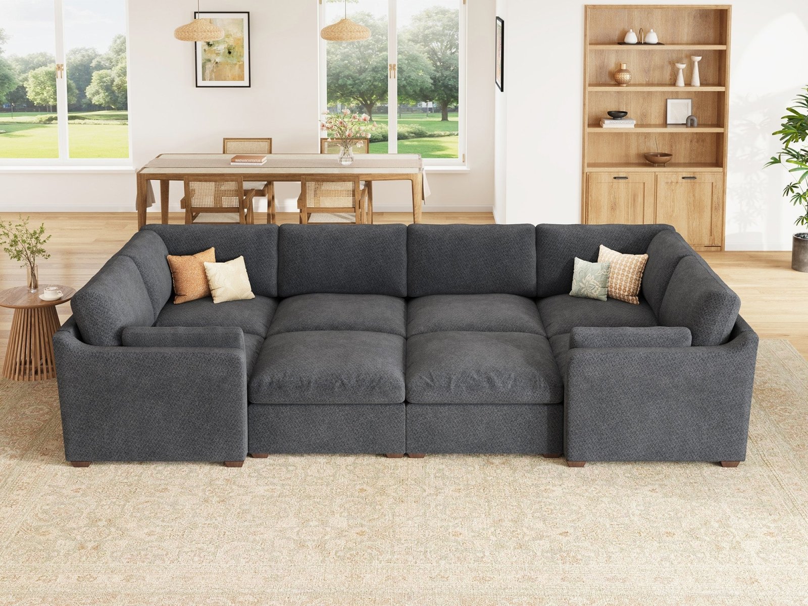 HONBAY 8-Piece Oversized Cloud Down-Filled Chenille Modular Sleeper Sectional Sofa
#Color_Dark Grey