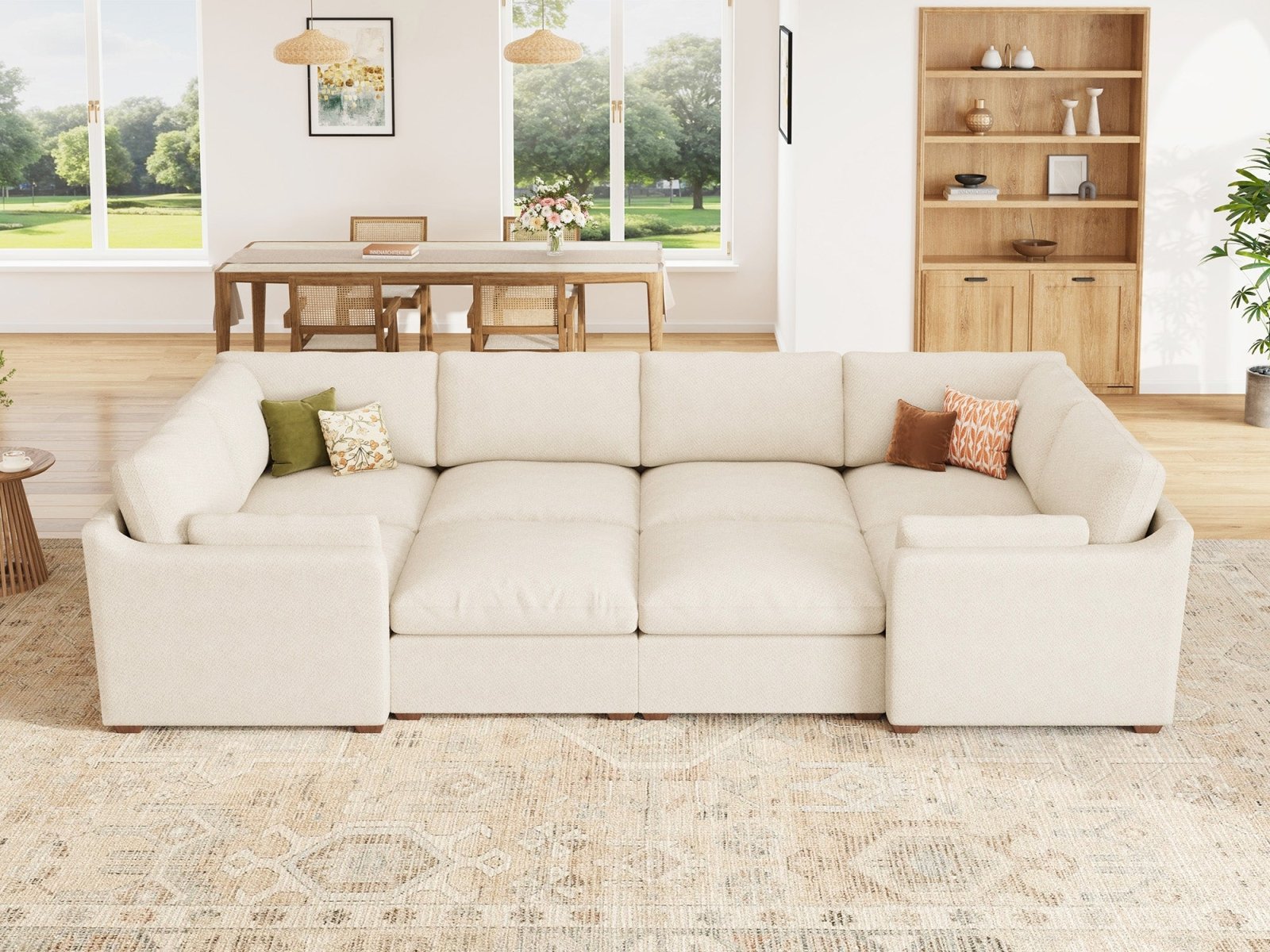 HONBAY 8-Piece Oversized Cloud Down-Filled Chenille Modular Sleeper Sectional Sofa
#Color_Beige