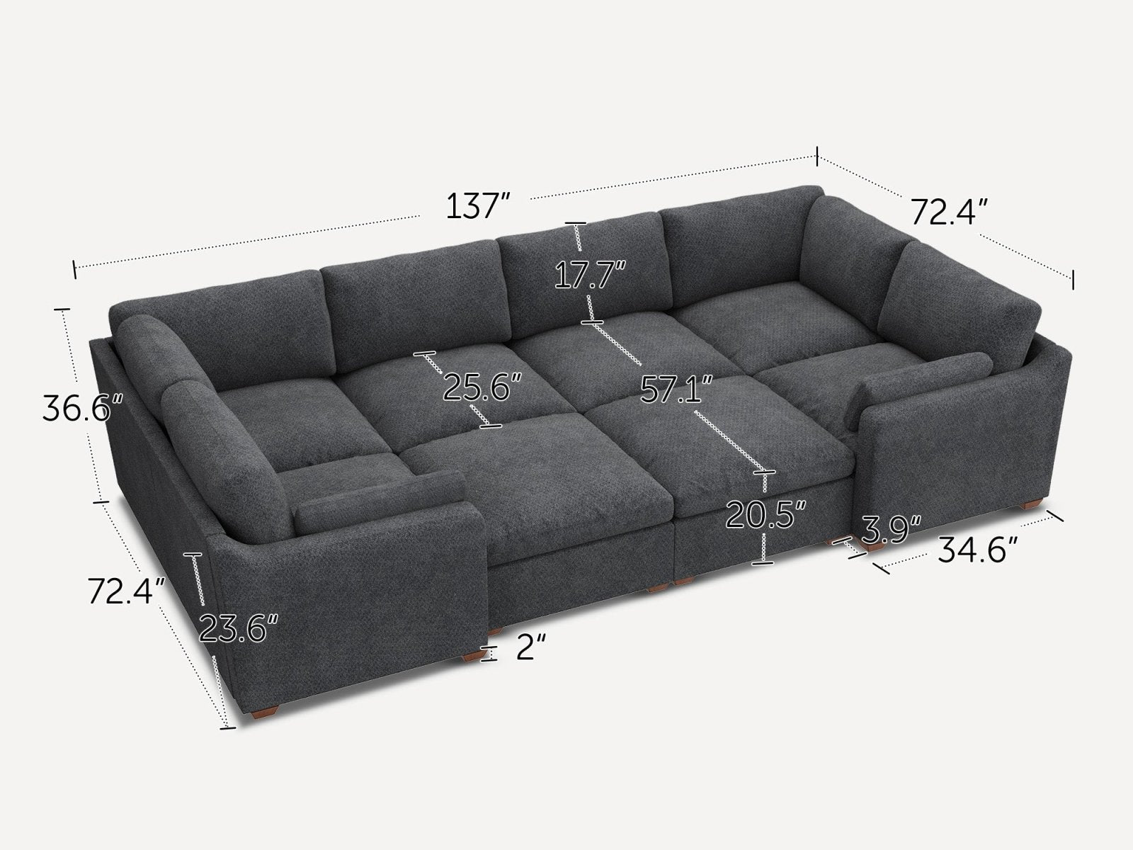 HONBAY 8-Piece Oversized Cloud Down-Filled Chenille Modular Sleeper Sectional Sofa
#Color_Dark Grey