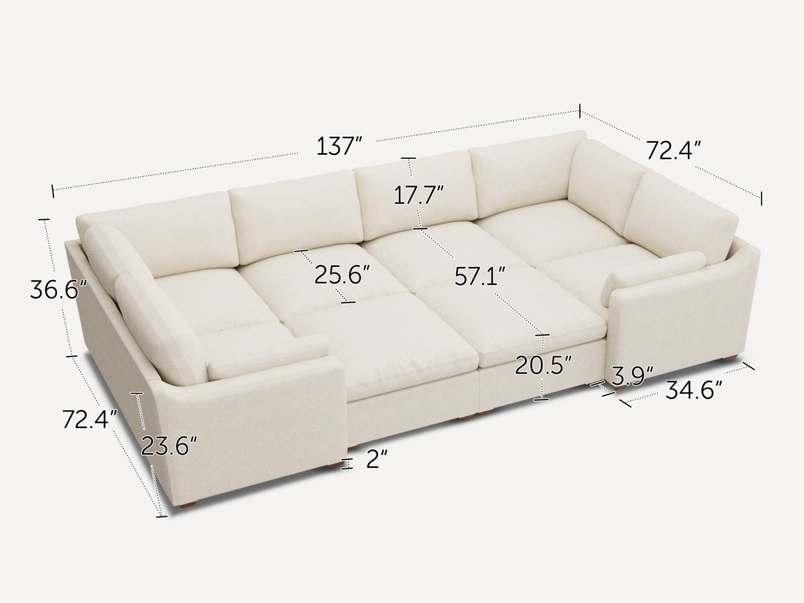 HONBAY 8-Piece Oversized Cloud Down-Filled Chenille Modular Sleeper Sectional Sofa
#Color_Beige
