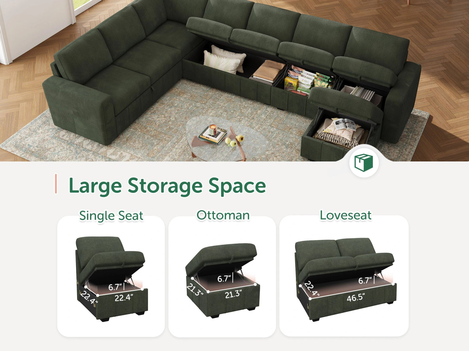 8-Piece Oversized U-Shaped Corduroy Pull-Out Sleeper
#Color_Corduroy Green