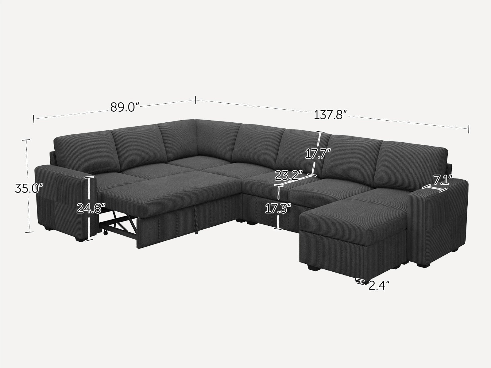 8-Piece Oversized U-Shaped Corduroy Pull-Out Sleeper
#Color_Corduroy Grey
