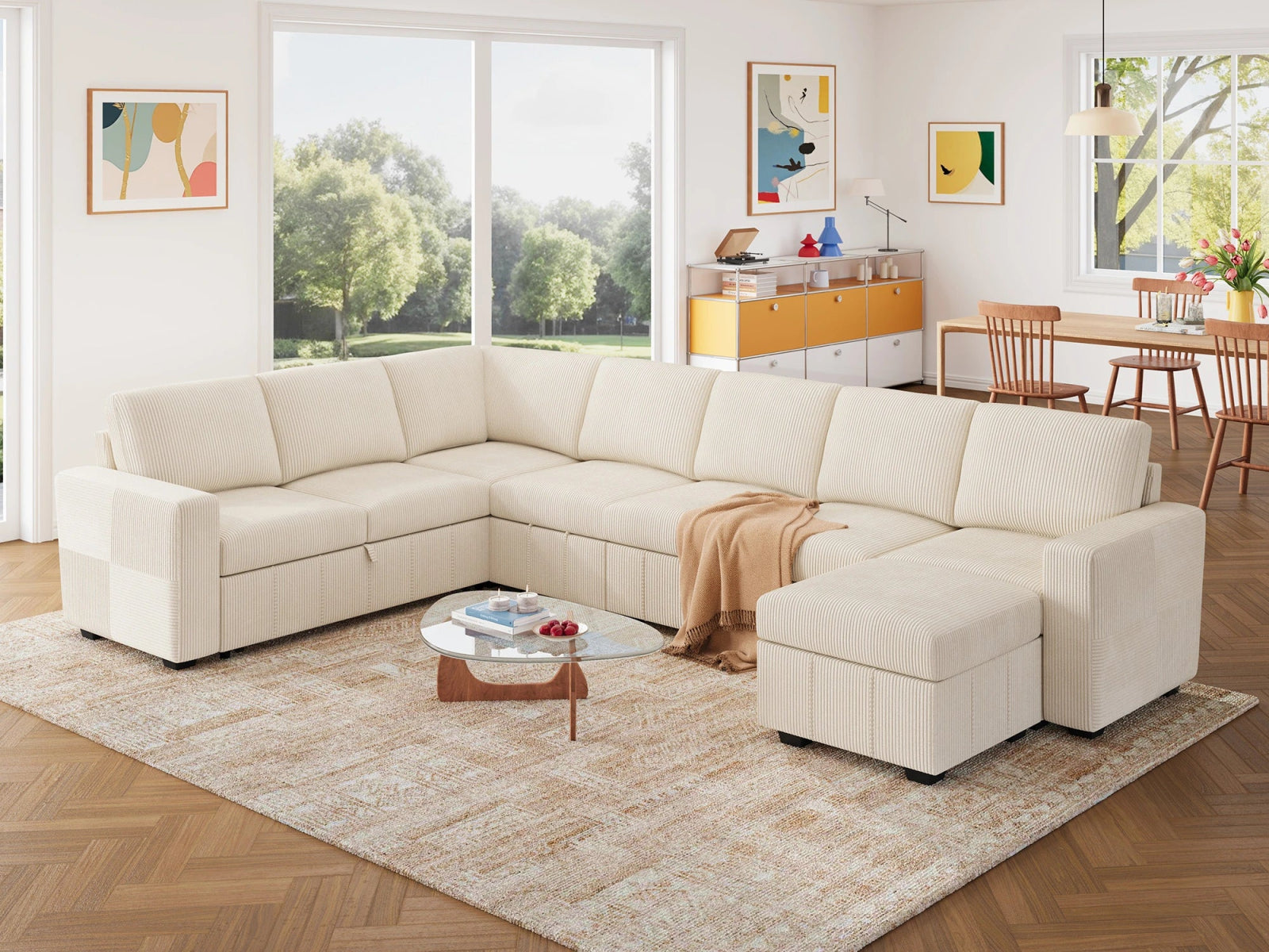 8-Piece Oversized U-Shaped Corduroy Pull-Out Sleeper
#Color_Corduroy Beige