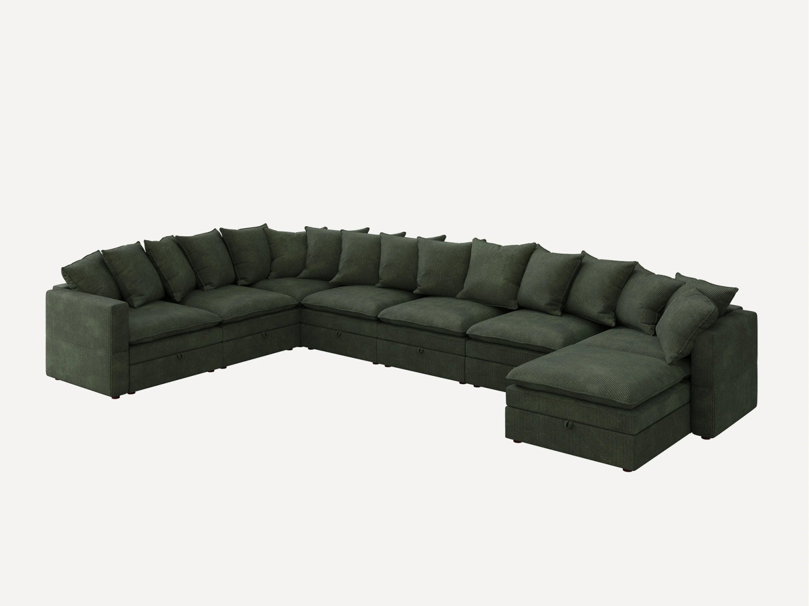HONBAY 8-Piece Plush double-layer Cushion Corduroy Modular U-Shaped Sectional Cloud Sofa
#Color_Corduroy Green 
