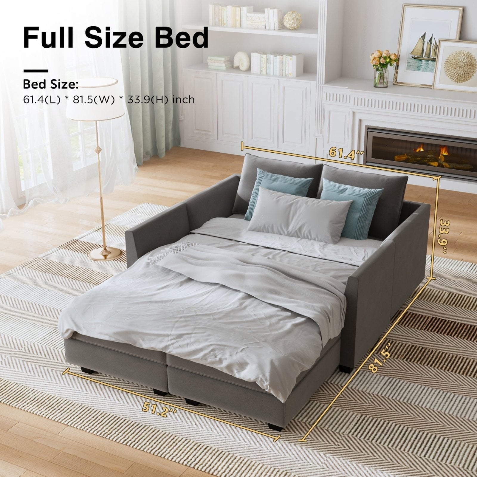 HONBAY Modern Velvet Sectional Sofa Couch with Reversible Chaise and Storage Ottomans for Living Room, Grey