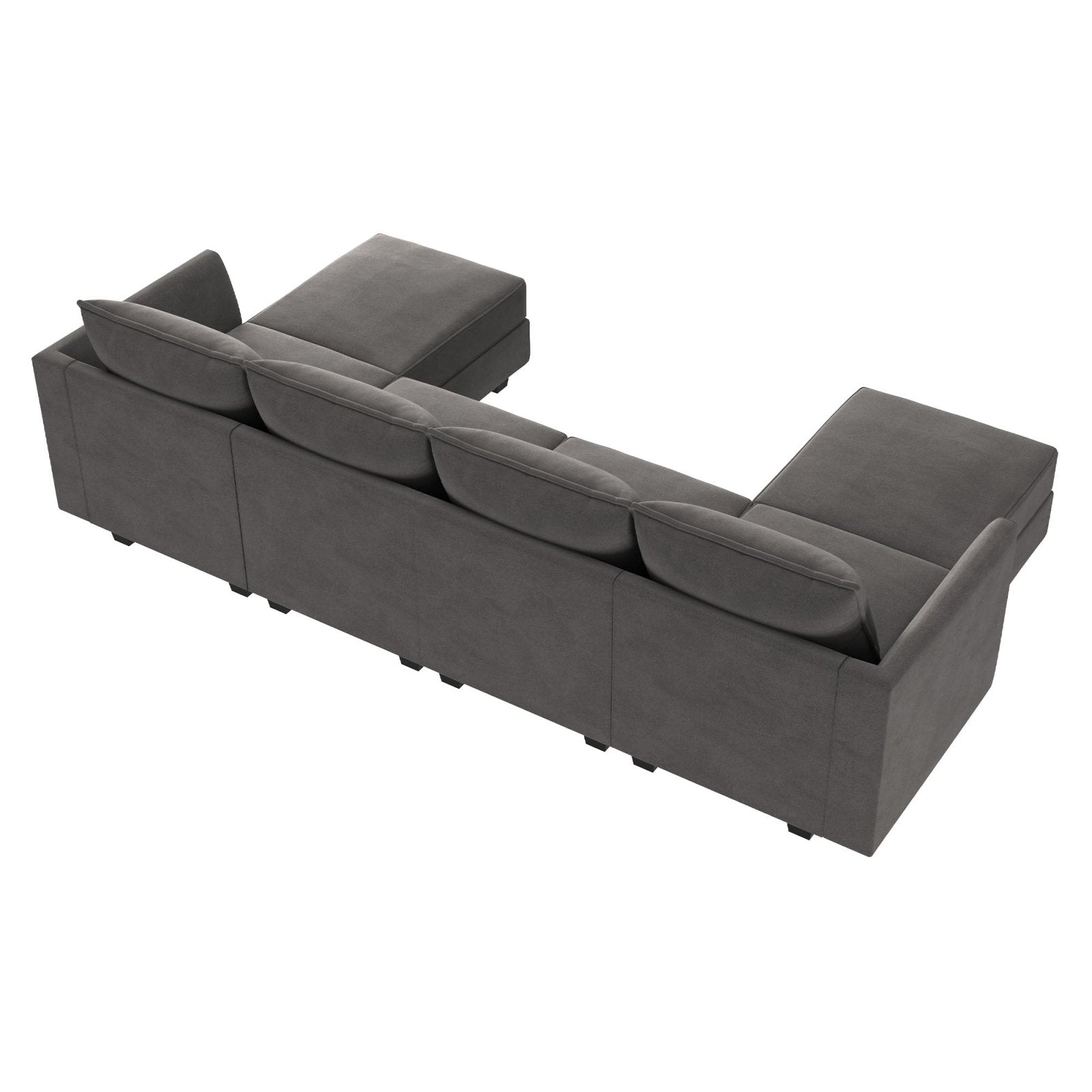 HONBAY Modern Velvet Sectional Sofa Couch with Reversible Chaise and Storage Ottomans for Living Room, Grey