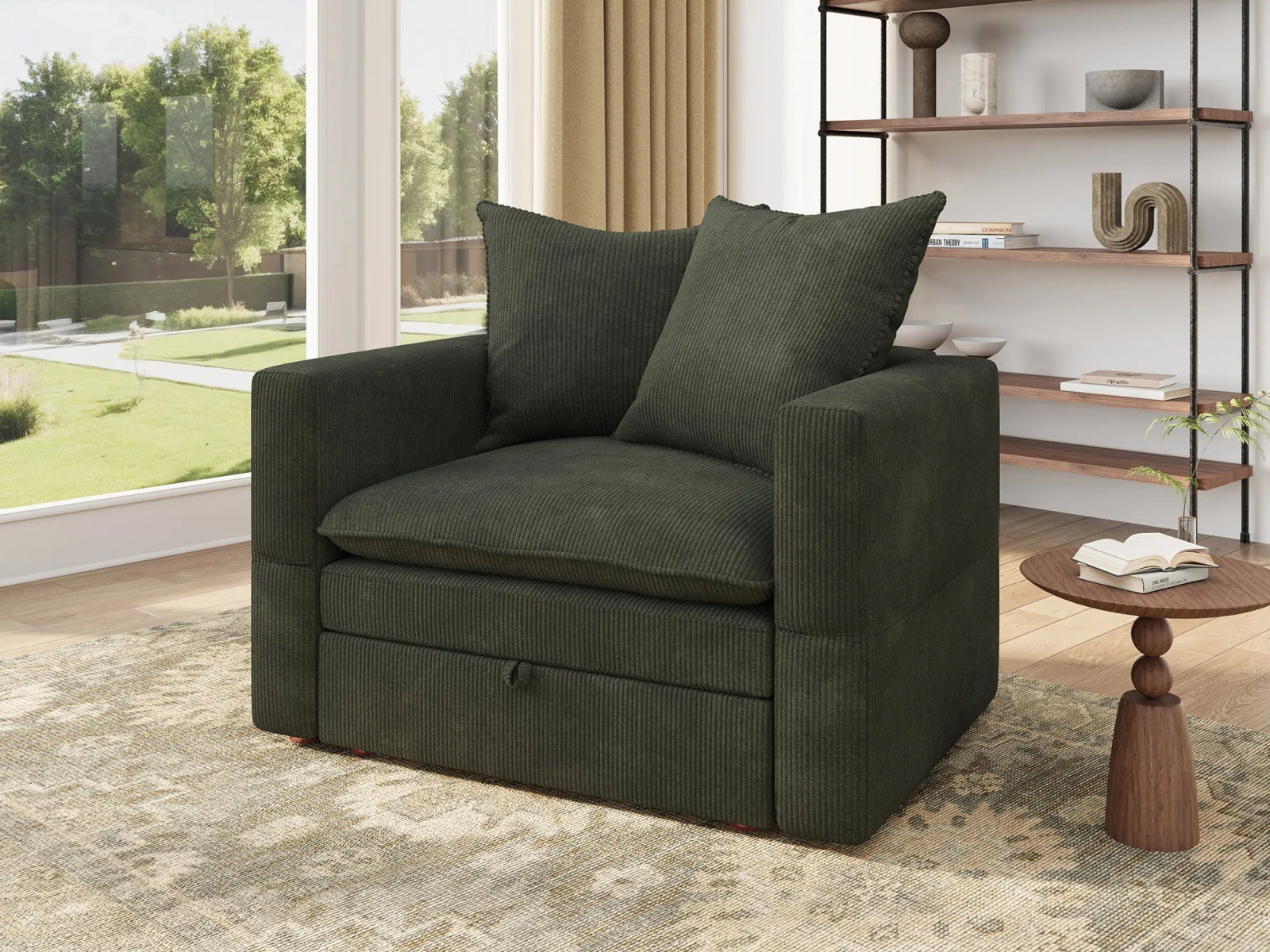 HONBAY Plush Double-Layer Cushion Corduroy Modular Armchair
#Color_Corduroy Green