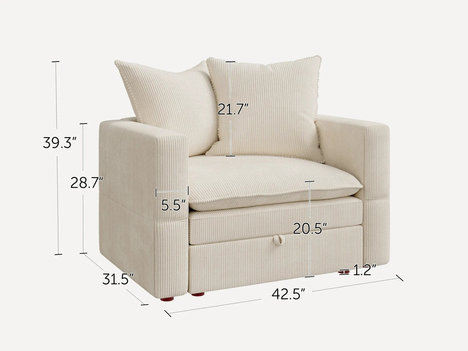 HONBAY Plush Double-Layer Cushion Corduroy Modular Armchair
#Color_Corduroy Beige