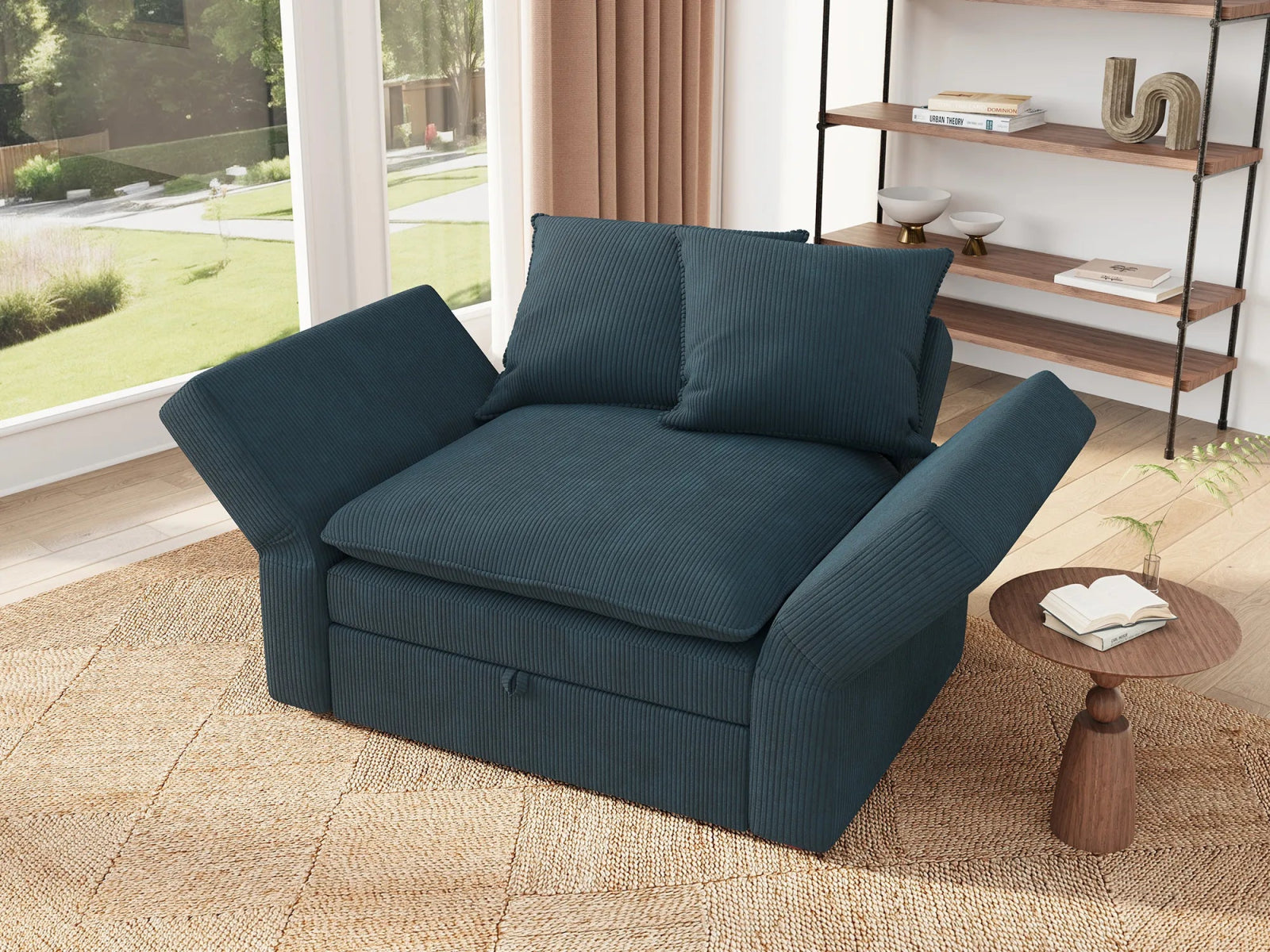HONBAY Plush Double-Layer Cushion Corduroy Modular Armchair
#Color_Corduroy Blue
