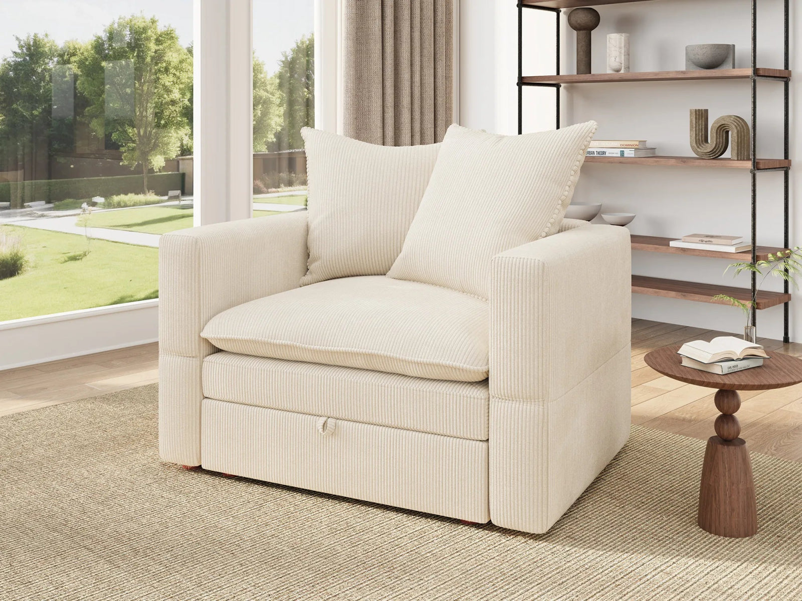 HONBAY Plush Double-Layer Cushion Corduroy Modular Armchair
#Color_Corduroy Beige