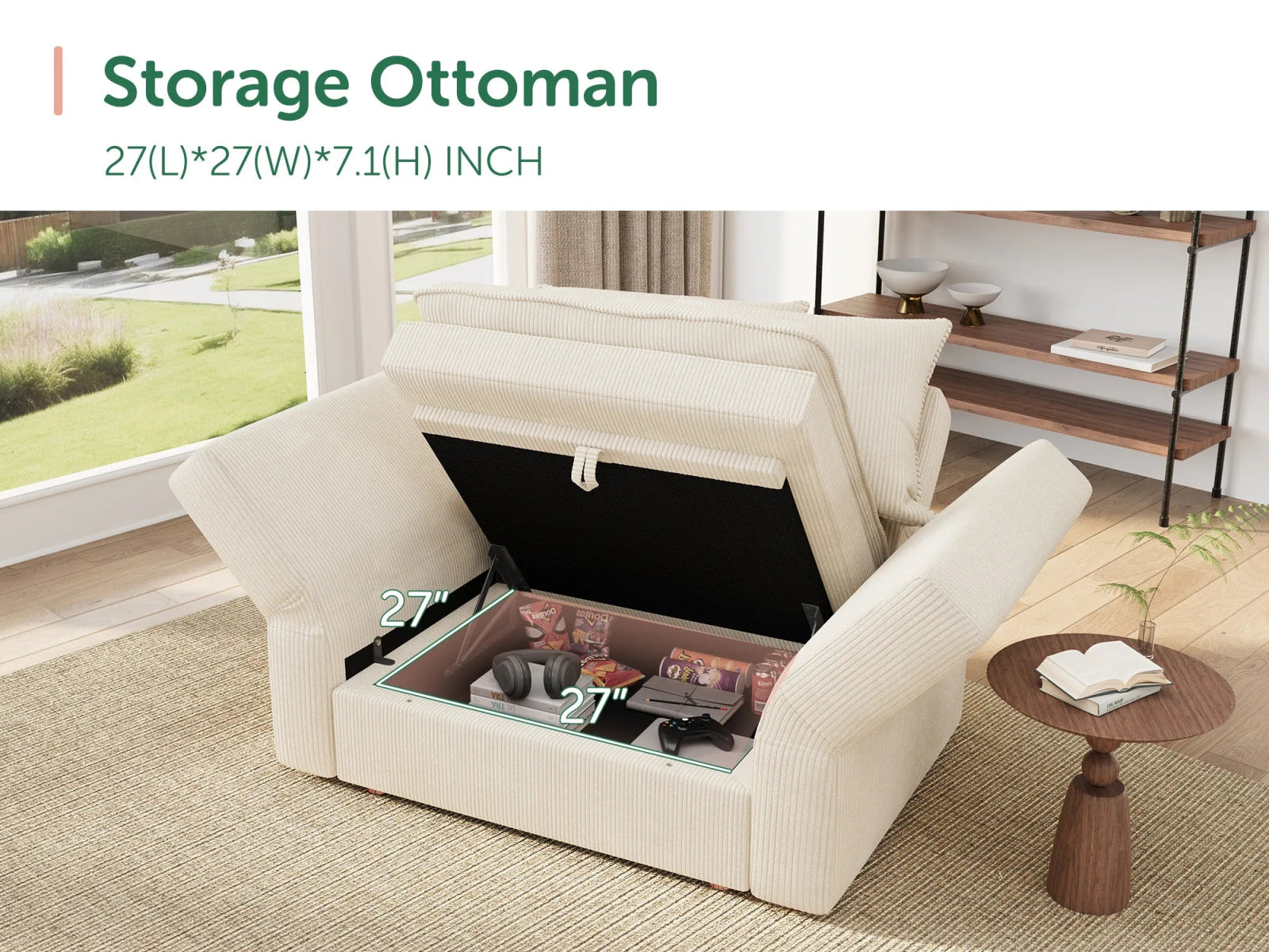 HONBAY Plush Double-Layer Cushion Corduroy Modular Armchair
#Color_Corduroy Beige