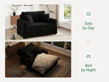 Wide Plush Corduroy Pull-out Sleeper Loveseat 
#Color_Corduroy Black
