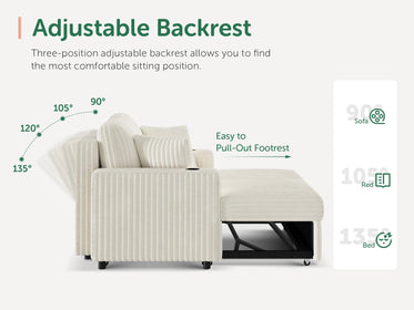 Wide Plush Corduroy Pull-out Sleeper Loveseat 
#Color_Corduroy White