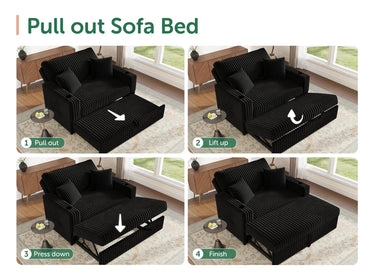 Wide Plush Corduroy Pull-out Sleeper Loveseat 
#Color_Corduroy Black