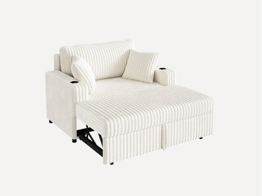 Wide Plush Corduroy Pull-out Sleeper Loveseat 
#Color_Corduroy White