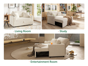 Wide Plush Corduroy Pull-out Sleeper Loveseat 
#Color_Corduroy White