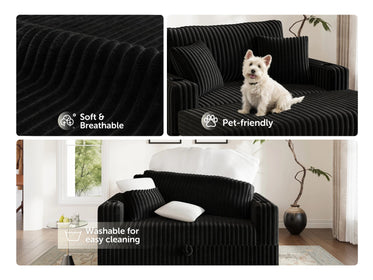 Wide Plush Corduroy Pull-out Sleeper Loveseat 
#Color_Corduroy Black