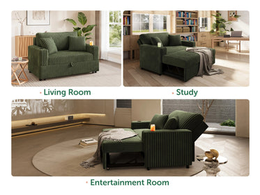 Wide Plush Corduroy Pull-out Sleeper Loveseat 
#Color_Corduroy Green