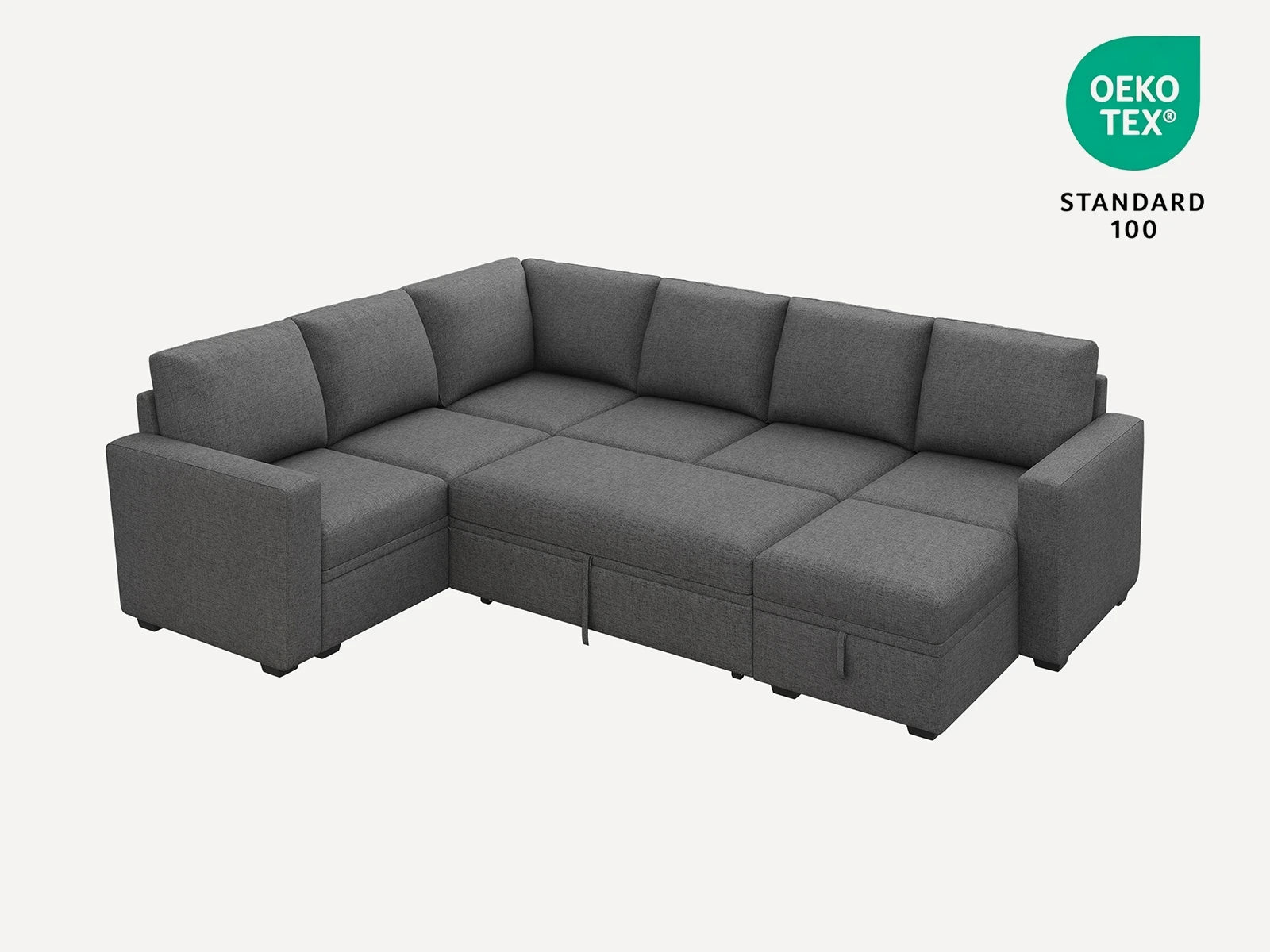 HONBAY Sleep Modular Sofa 7-Seat Sofa Bed with 4-Storage Space #Color_Dark Grey