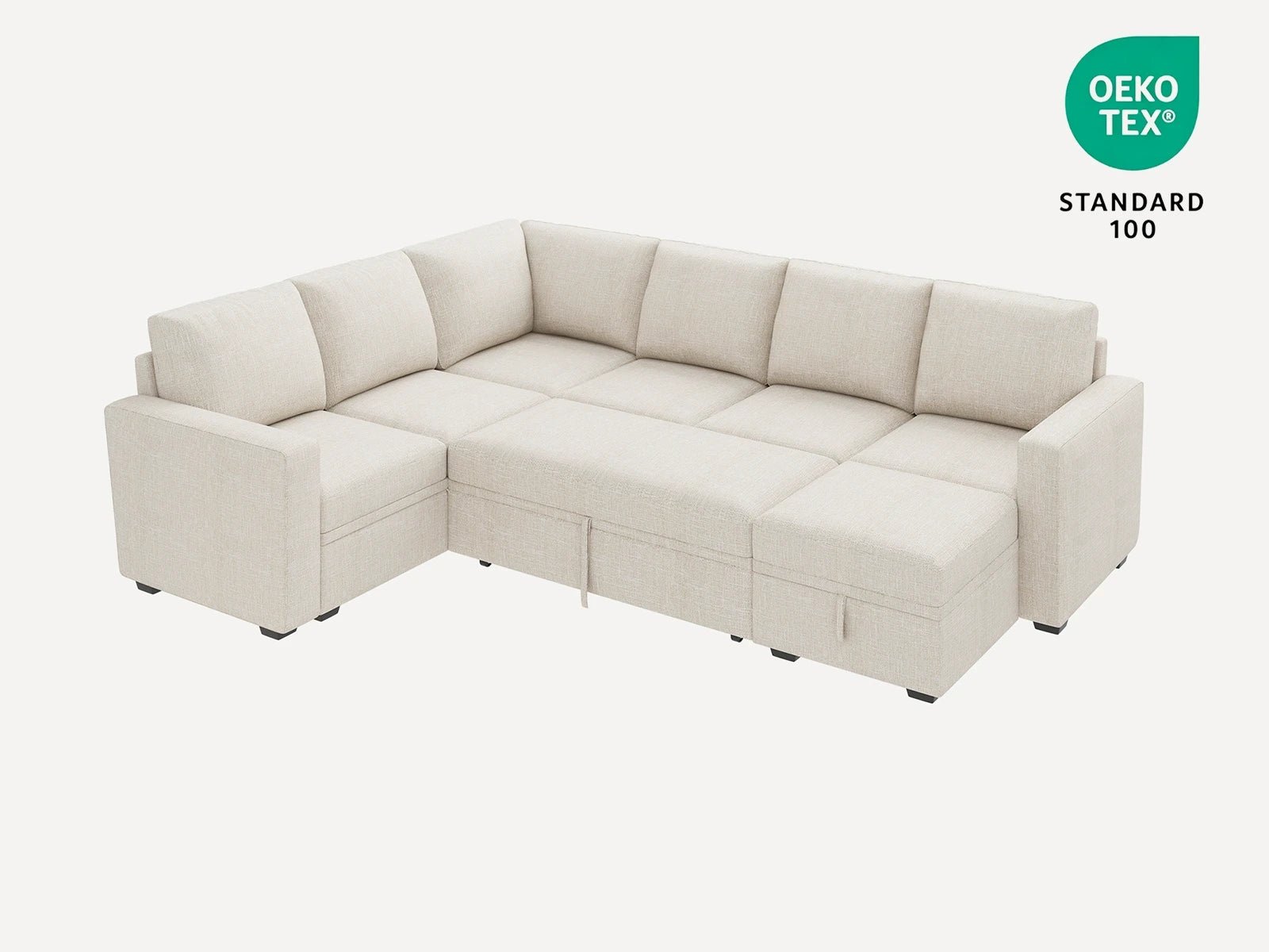 HONBAY Sleep Modular Sofa 7-Seat Sofa Bed with 4-Storage Space #Color_Beige