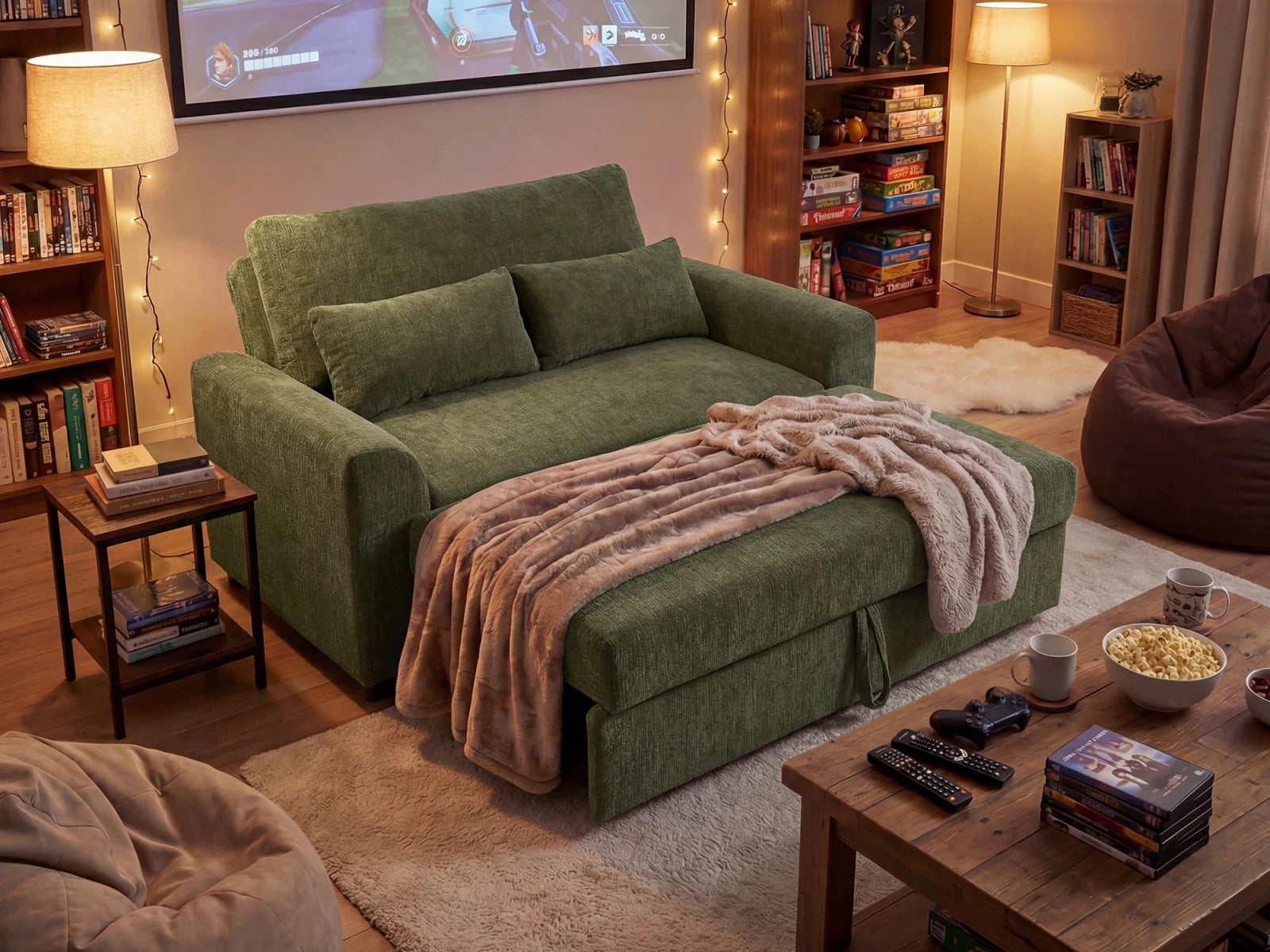Isle Convertible Pull-Out Loveseat Sleeper
#Color_Chenille Green