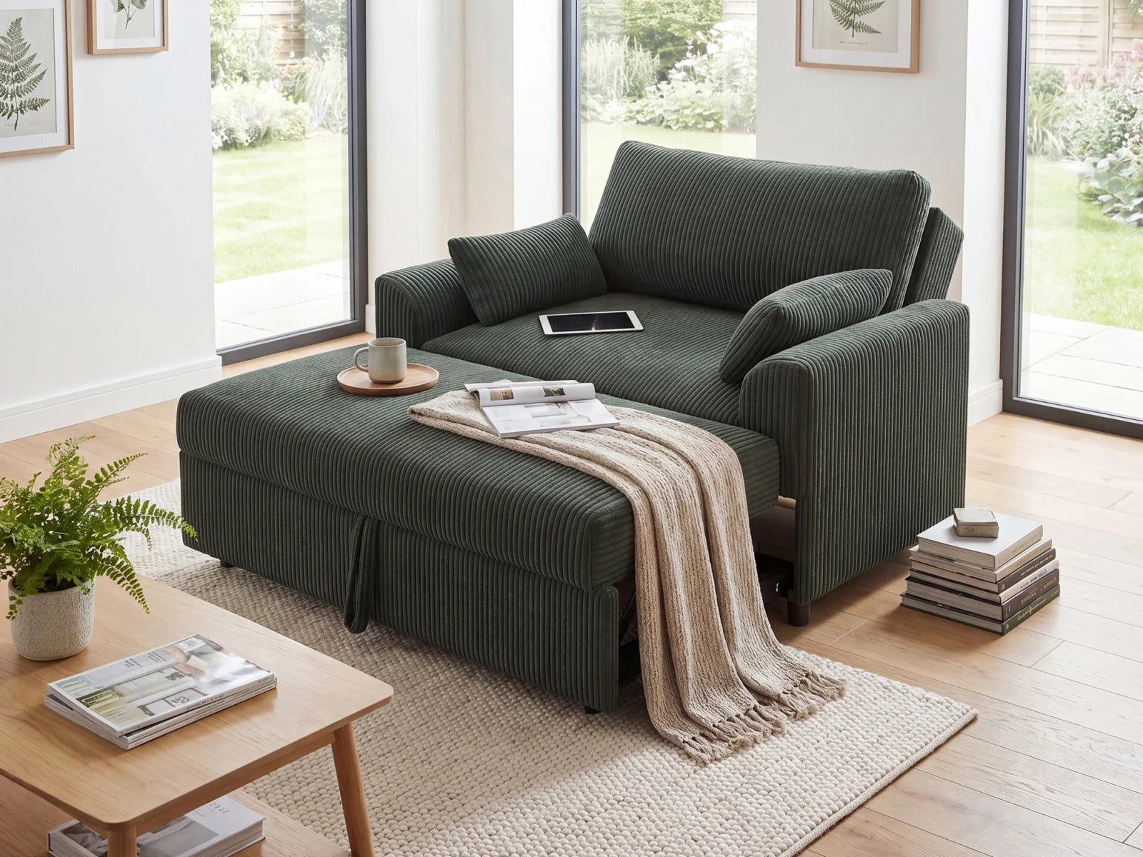 Isle Convertible Pull-Out Loveseat Sleeper
#Color_Corduroy Green 