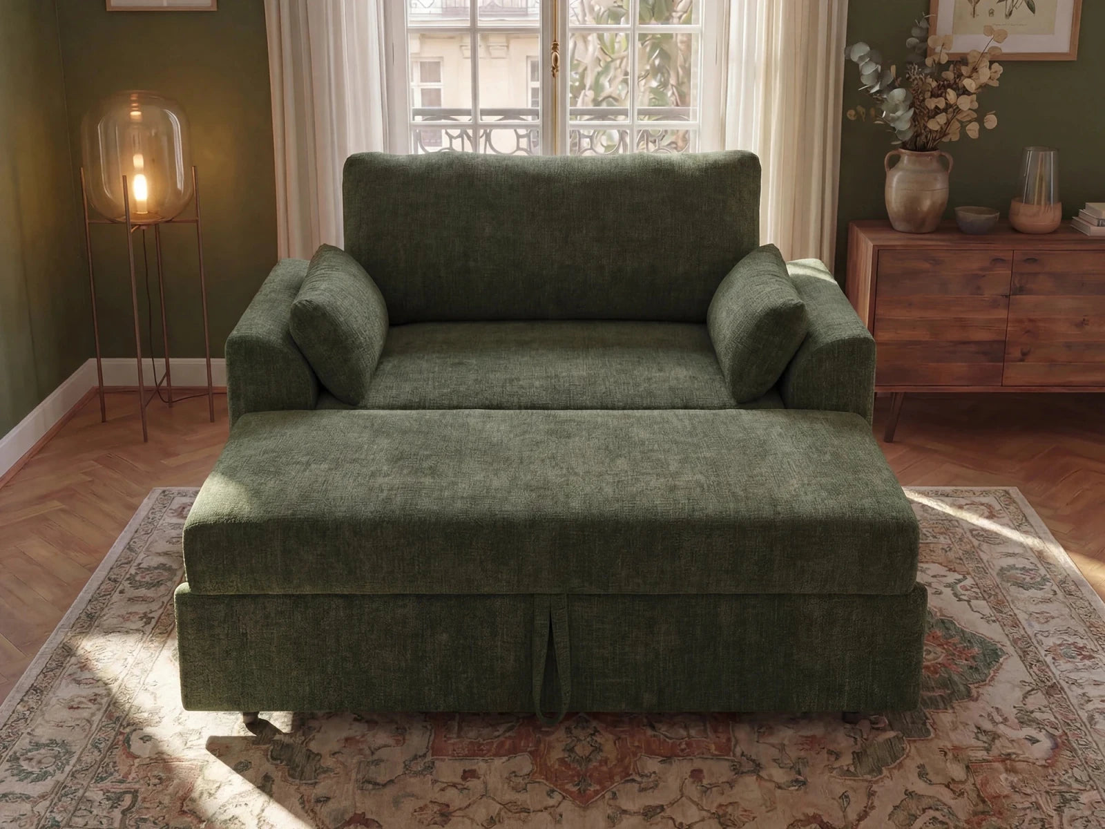 Isle Convertible Pull-Out Loveseat Sleeper
#Color_Chenille Green
