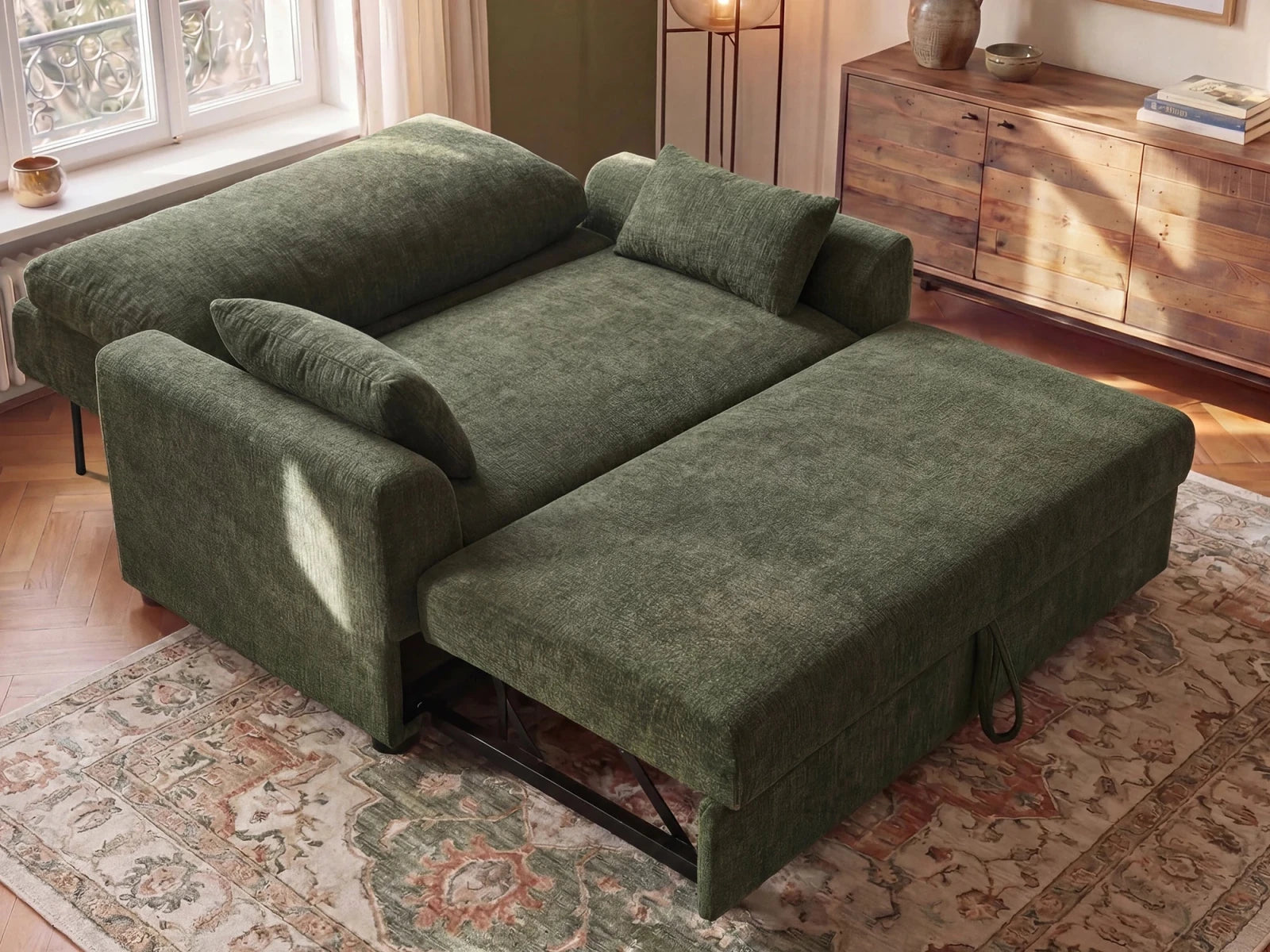 Isle Convertible Pull-Out Loveseat Sleeper
#Color_Chenille Green