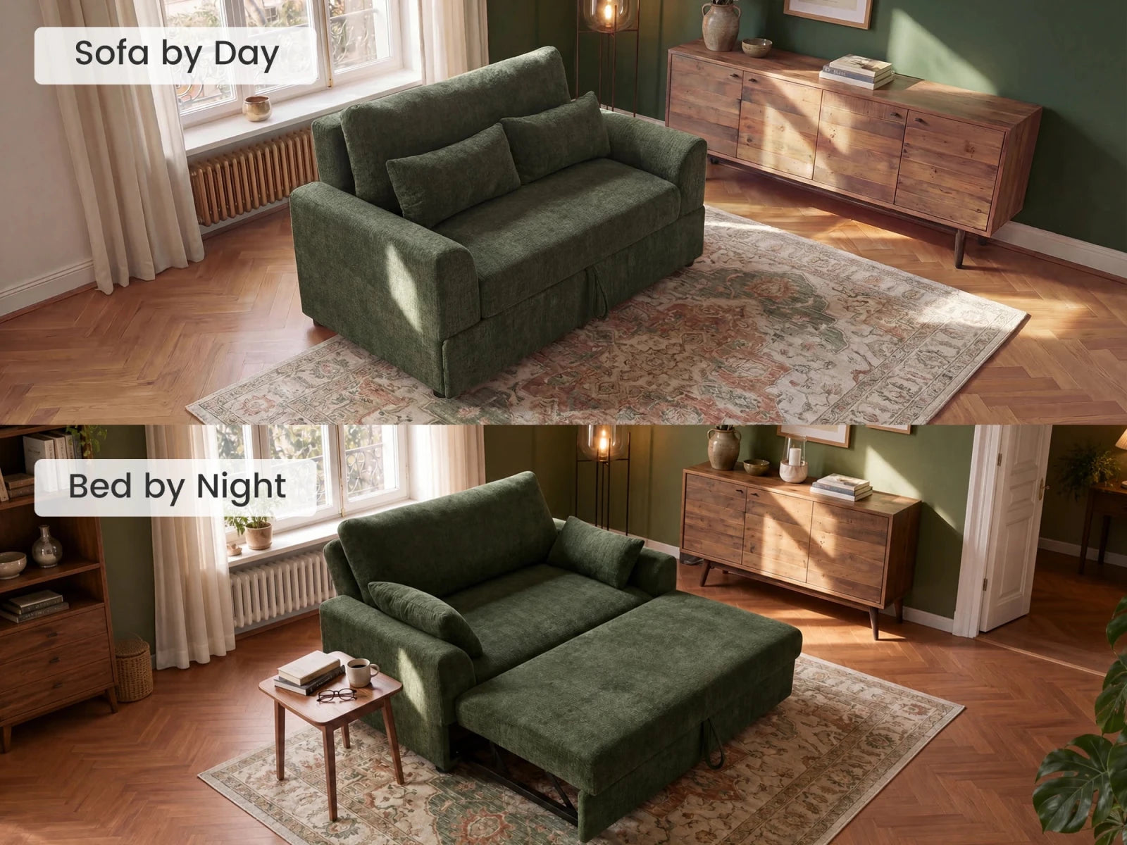 Isle Convertible Pull-Out Loveseat Sleeper
#Color_Chenille Green