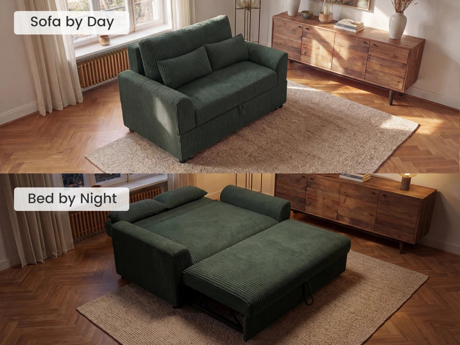 Isle Convertible Pull-Out Loveseat Sleeper
#Color_Corduroy Green 
