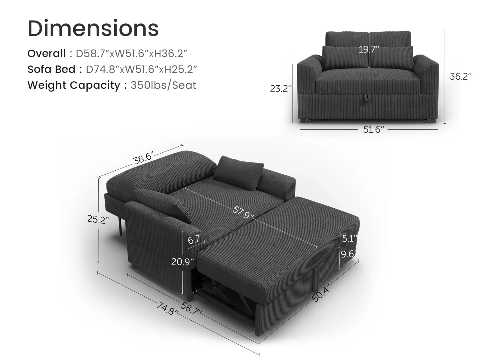 Isle Convertible Pull-Out Loveseat Sleeper
#Color_Corduroy Gray