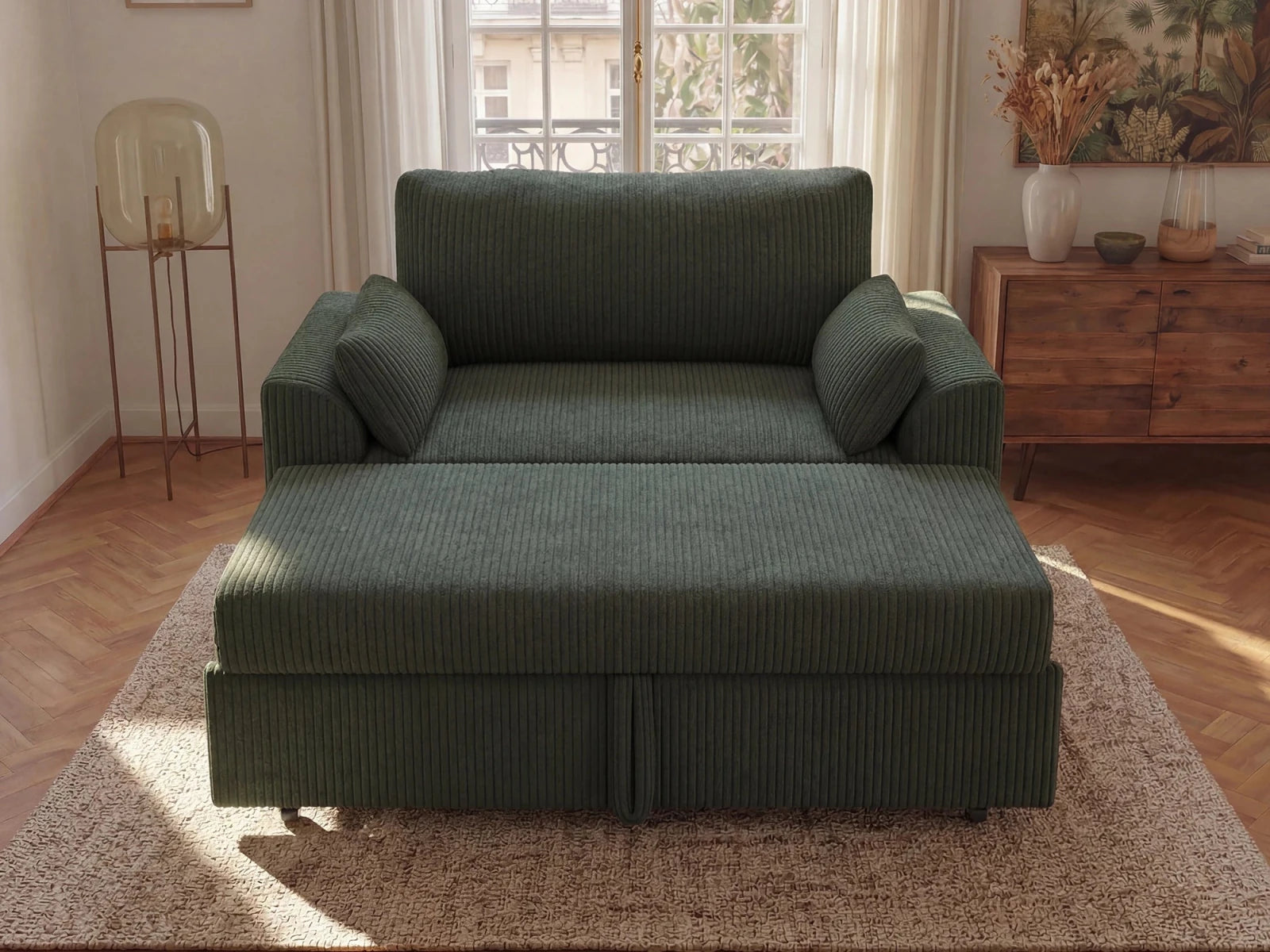 Isle Convertible Pull-Out Loveseat Sleeper
#Color_Corduroy Green 