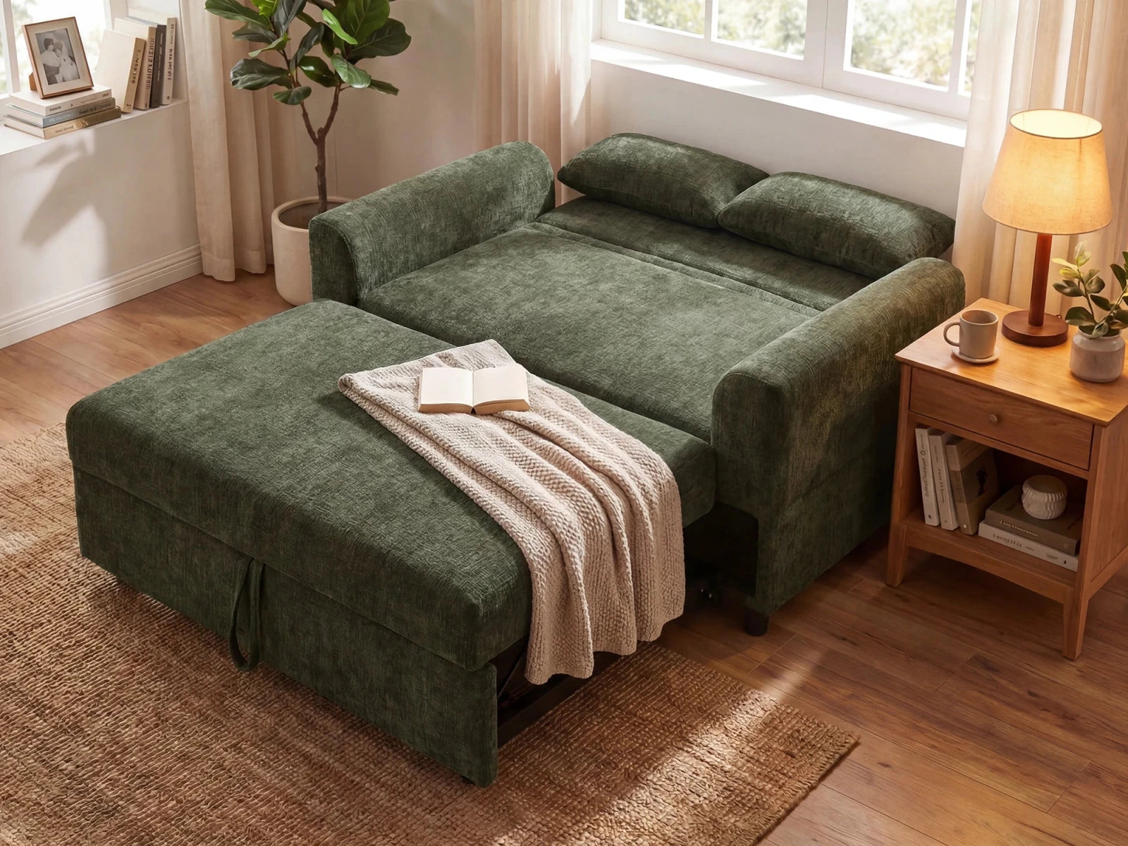 Isle Convertible Pull-Out Loveseat Sleeper
#Color_Chenille Green