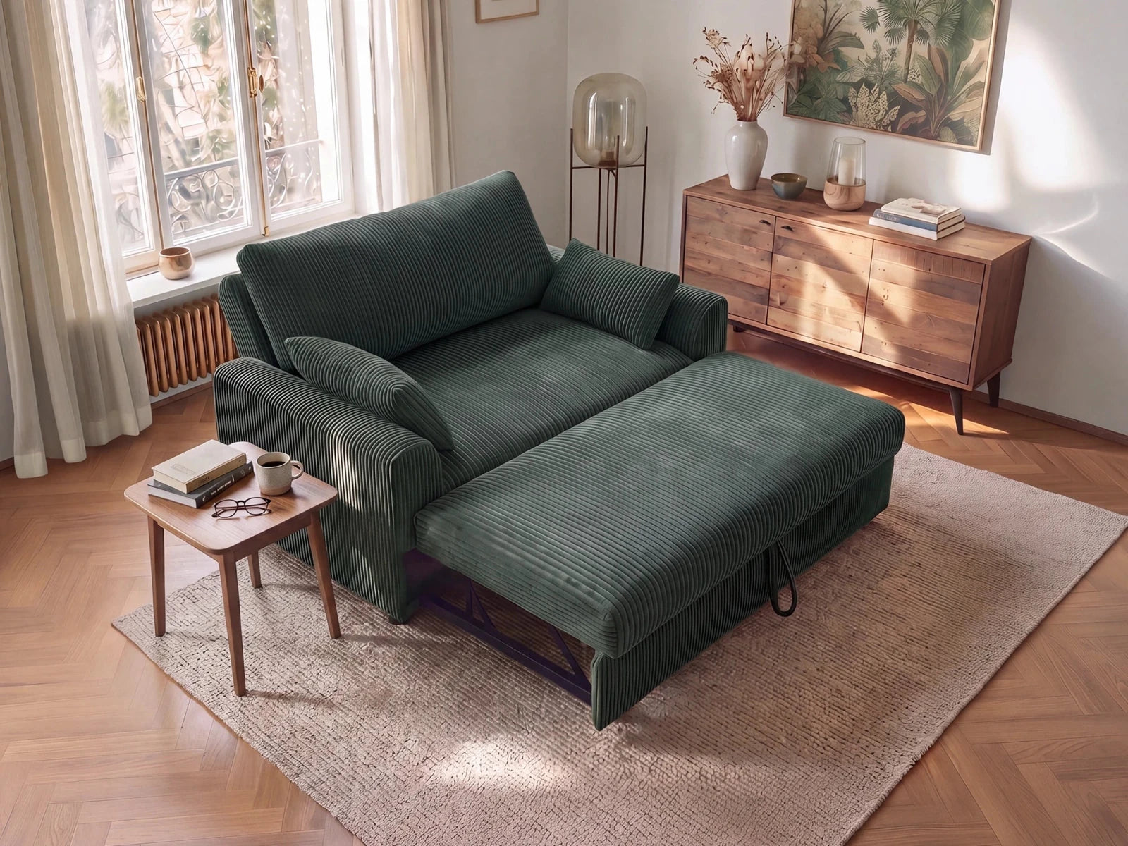 Isle Convertible Pull-Out Loveseat Sleeper
#Color_Corduroy Green 