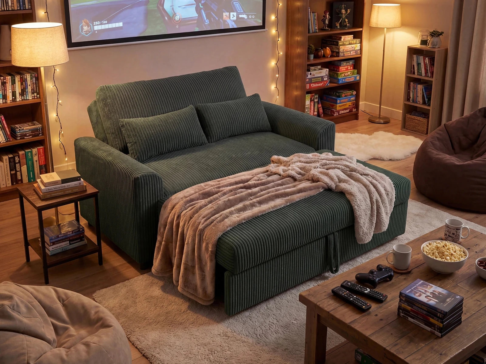 Isle Convertible Pull-Out Loveseat Sleeper
#Color_Corduroy Green 